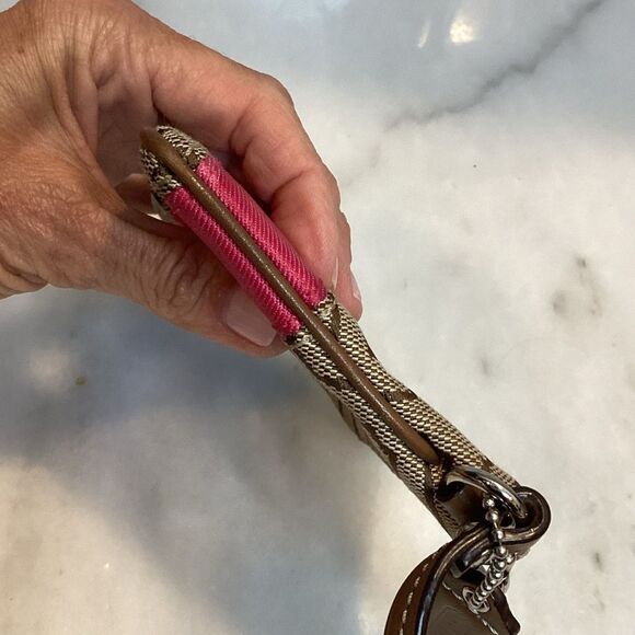 Coach Signature Stripe Plaque Logo Wristlet - Picture 10 of 14